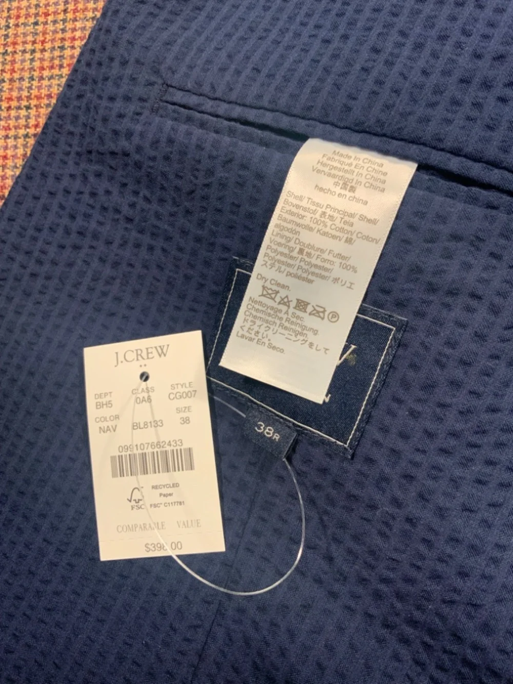 NEW $398 J.Crew Thompson Navy Seersucker Blazer Sz 38R Unlined Sport Coat Ludlow